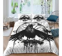 Style Art 3D Imprimé Housse de Couette Microfibre Décoration Chambre Parure de Lit Corbeau Noir Blanc Doux et Respirant Toute Saison Single（140x200cm）
