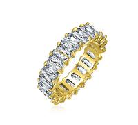 Style Art Déco AAA CZ Émeraude Coupe Zircon Cubique Éternité Baguette Anneau de Mariage Anniversaire Pour Femmes 14K Or .925 Argent Sterling 4MM