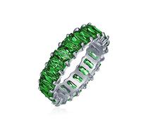 Style Art Déco AAA CZ Simulé Émeraude Verte Taille Émeraude Zircon Cubique Baguette Éternité Anneau de Mariage Anniversaire pour Femme en Argent Sterling .925 4MM