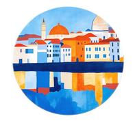 Style Artistique éclatant et élégant Tapis Rond Tapis à Poils Bas Tapis lavables Immeubles à Venise Reflets d’Eau Moquette pour Salon Chambre Salon sous la Table 80x80cm