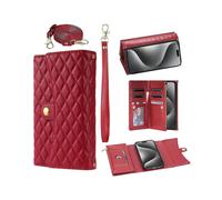 (Style B iPhone 7 4.7 inch, Red) Bks-002 Compatible with Iphone 7/8/Se (2020)/Se (2022) Case Pu Leather Rhombus Pattern Zipper Phone