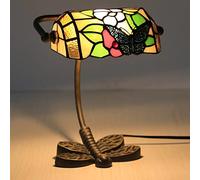 Style Bankers Lampe de Table Vintage en Verre teinté avec Base Papillon et Perles de Cristal Antiques pour Salon, Chambre à Coucher, Bureau, décoration de la Maison, H
