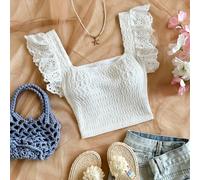 Style bohème, floral romantique, vêtements pour le 4 juillet, hauts de vacances, hauts perlés, hauts à volants, hauts de fête, débardeurs, hauts courts sexy pour femmes le 4 juillet, hauts courts élég