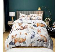 Style BohèMe Housse de Couette 90x190 Animal Lapin Renard Parure de Lit 1 Personne, 3D Imprimé Enfants en Microfibre Douce Respirante Housse Couette avec 2 Taies d'oreiller 65x65 cm