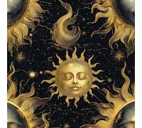 Style Bohème Papier Adhesif Meuble Dieu du Soleil Lune Mat Papier Peint Mural Film Autocollant Wallpaper Rouleau Impermeable Stickers Collant Décoration pour Cuisine Tables Armoires Mur 0.4X10 M