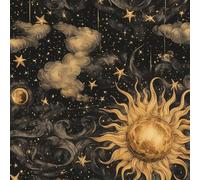 Style Bohème Papier Peint Adhesif Dieu du Soleil Lune Motif Mural Film Décoratif Meuble Intissé Wallpaper Autocollant Imperméable Mat Stickers Collant pour Armoires Murs Salon Chambre 0.45X5 M