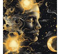 Style Bohème Papier Peint Adhesif Dieu du Soleil Lune Motif Mural Film Décoratif Meuble Intissé Wallpaper Autocollant Imperméable Mat Stickers Collant pour Armoires Murs Salon Chambre 0.45X3 M