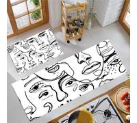 Style Bohème Tapis de Cuisine Set de 2, Dessin De Visage À Un Seul Trait Tapis de Sol de Cuisine Lavables, Chemin Antidérapant pour Le Bureau de Décoration Intérieure, 44x75cm+44x120cm, Blanc