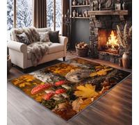 Style Campagne 120x170 cm Tapis de Chambre Doux, Nature Forêt Feuille D'Érable Animal Hérisson Lavable Antidérapant Tapis de Salon - Marron Moquette pour Salle de Séjour Chambre d'enfant Salle de Jeu
