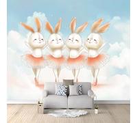 Style Cartoon Papier Peint Onirique Lapin Mignon Ballet Tapisserie Photo Peinture Murale, 200 x 140 cm Papier Peint Intissé Fresque pour Salon Chambre Toile Fond TV