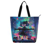 Style Cat Gril Sac fourre-tout rose noir pour enfants, étudiants, adultes, imperméable, robuste, réutilisable, pour l'école, le travail, les voyages, arc-en-ciel