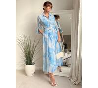Style Cheat Style Cheat Light Blue Large Floral Daphne Belted Shirt Dress Light Blue Large Floral EU 44 (UK 16)