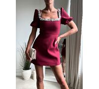 Style Cheat Style Cheat Red Puff Sleeve Embellished Mini Dress Red EU 38 (UK 10)