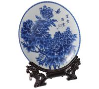 Style Chinois Assiette Décorative avec Support en Bois en Céramique | Objet Décoratif, Effet Artistique Soigné, Surface Lisse Facile à Nettoyer, pour Maison et Présent