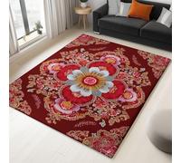 Style Chinois Fleurs Magnifiques FloraisonsTapis Salon 180 x 240 cm Rouge Lavable en Machine Tapis Antidérapant à Poils Courts - Facile à Entretenir pour Salon Salle à Manger Bureau à Domicile