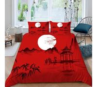 Style Chinois Housse de Couette 240x260 Parures de Lit 2 Personnes Imprimé 3D Microfibre Douce Peinture à L'encre Housses Couette avec 2 Taies d'oreiller et Fermeture Éclair i.1926