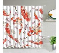 Style Chinois Koi Poisson Impression Rideau de Douche écran de Salle de Bain Tissu imperméable Fond Mur décor Tissu Rideaux Suspendus 120x200cm/47x79in(WxH)