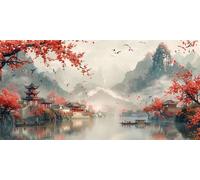 Style Chinois Peinture Numero Adulte, Peinture par Numéro Montagne Peinture par Numero Débutants Activité Manuelle, avec 3 Pinceaux et Acryliques Pigment, Decoration Murale 40X80CM (Sans Cadre)