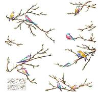 Style chinois plante Lef aquarelle oiseaux sur arbre Windov Dor Val Stickers