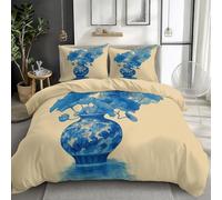 Style Chinois Porcelaine Bleue Et Blanche Texture 3D Imprimé Housse de Couette Parure de Lit 1 Personnes 90 x 190 cm, Jaune Microfibre Ensemble de Literie avec Housses de Couettes Taies d'oreillers