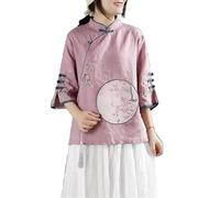 Style Chinois Rétro Coton Lin Haut Femmes Grande Taille Coupe Ample Chemise Exquise Broderie Traditionnelle Hanfu Blouse (Color : Purple, Size : XL)