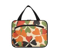 Style Clover Design Trousse de toilette à suspendre pour femme avec crochet, sac à médicaments compact pour femme Indispensable pour la randonnée, Motif trèfle vert et orange, L, Décontracté