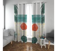 Style Contemporain Rideaux occultants Paysage de l’océan Tropical Palmiers de Plage Réduction du Bruit Rideaux de fenêtre pour décor de sous-Sol 2 Panneaux B140xH200cm