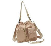 Style coréen à la mode Sac à bandoulière en nylon avec cordon de serrage pour femme Grande capacité Sac seau à bandoulière Sac à main Sac à main Mode Seau d'épaule, kaki, One Size