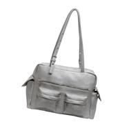 Style coréen décontracté Sac à bandoulière grande capacité pour le travail et les voyages avec œillets, sangle, poches à fermeture éclair, Argenté., Organiseur de sac