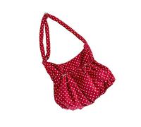 Style coréen moderne Sac à bandoulière en tissu résistant aux plis Motif à pois Sac à bandoulière Intérieur spacieux Sac de banlieue pour femme avec cordon de serrage, Rouge, One Size