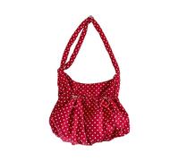 Style coréen moderne Sac à bandoulière en tissu résistant aux plis Motif à pois Sac à main spacieux Intérieur pratique Sac à main en coton, Rouge, One Size