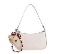 Style coréen Sac à bandoulière rétro léger en polyuréthane pour les aisselles, sac à main à bandoulière tendance pour tous les jours, sac essentiel pour les trajets urbains, blanc, with pendant