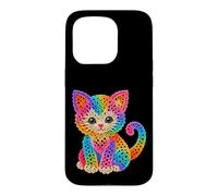 Style Crochet Couleurs Arc-en-Ciel Chat Chaton imprimé Formes Mania Coque pour iPhone 15 Pro