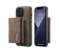 (Style D iPhone 14 Pro Max, Espresso) For iPhone 14 Pro Max 6.7 inch Anti-drop Detachable 2-in-1 Wallet PC+TPU+Wear-resistant Phone Case