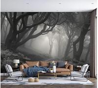 Style Dark Fantasy Papier Peint Panoramique, Forêt morte recouverte de brouillard Papier peint en soie, 450x315cm Tableaux Poster Décoration Murale, Fond Tv Décoration Murale Salon Chambre, Gris foncé