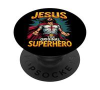 Style de Bande dessinée de Super-héros Original de Jésus, chrétien drôle PopSockets PopGrip Adhésif
