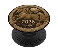 Style de Broderie, Cheval année Lunaire 2026 année Lunaire Chinoise PopSockets PopGrip Adhésif