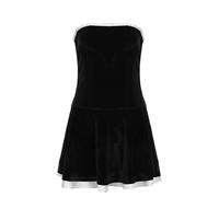 Style de Dame européenne et américaine col Une Ligne sanglé Jupe trapèze Velours épissage tempérament Robe Courte sans Manches-Noir-S