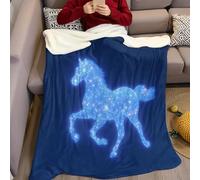 Style de Dessin Animé Couverture Polaire 70 x 100 cm Cheval Bleu étoilé 3D Imprimée Plaid Polaire Sherpa Couverture en Flanelle Super Douce et Chaude pour Enfant Adulte Canapé et Lit
