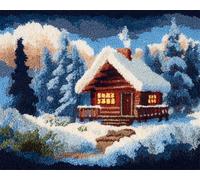 Style de dessin animé Latch Hook Rug Kits for Adults Beginners,Sapin de Noël et igloo,DIY with Printed Canvas Crochet Yarn Handmade Embroidery Crafts Crochet for Home Decoration,60x90cm