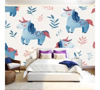Style De Dessin Animé Papier Peint Intissé 200x140 cm Graphique abstrait de licorne Papier Peint Panoramique Mural Affiche Géante Décoration Murale Photo Salon Chambre D'enfant Décor Fond TV