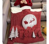 Style de Dessin Animé Plaid Couverture 70 x 100 cm Maison Rouge du Père Noël Couverture Peluche Doux Molleton Légère Chaude Confortable pour la Chambre à Coucher Salons Filles Garçon Gifts