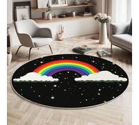Style De Dessin Animé Tapis Rond Arches Colorées Et Nuages Blancs Tapis de Sol Décoration Antidérapant pour Salon, Chambre à Coucher, Salle à Manger Intérieur & Extérieur, 80cm, Noir