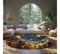 Style de Dessin animé Thème du Nouvel an Tapis Rond Danse du Lion Rues animées Antidérapant Tapis lavables Salle de Jeux Chambre d’Enfant Doux Mince Intérieur/Extérieur 160x160cm