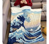 Style de Jeu Couverture Polaire 200 x 220 cm Vague Japonaise Impression 3D Plaid Polaire Douce Moelleuse Chaudes Flanelle Couverture de Lit Plaid pour Filles et Garçons