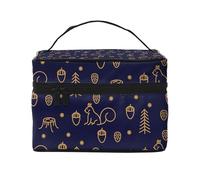 Style De Ligne Bois Et Écureuils d'hiver Bleu, Trousse de Maquillage Trousse à cosmétiques Trousse de Toilette de Voyage Portable Trousse à Crayons