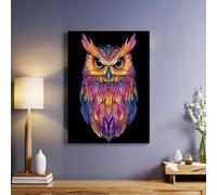 Style de Ligne Toile murale Chouette de dessin animé 40x30 cm Tableau décoratif imprimé haute définition Cadre bois élégant Décoration murale pour salon chambre cuisine bureau