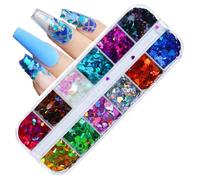 Style de mode japonais 2 boîtes 24 grilles mixtes DIY Nail Art Kits flocons 3D laser paillettes brillantes kits de décoration d'ongles pour salon de manucure débutant, forme d'amour