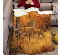 Style de Peinture à l'huile Couverture 200 x 220 cm Cerf de Virginie en Automne Plaid Polaire Flanelle Super Chaude Confortable Douce et Légère Couvertures pour Lit Canapé Camping Voyage