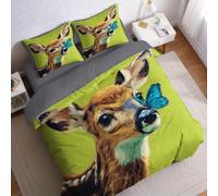 Style De Peinture À l'huile Housse de Couette 200x200 cm Animaux Cerf Sika Parure de Lit 2 Personnes en Microfibre avec 2 Taies d’Oreiller 65x65 cm, Linge de Lit Adulte Garcon et Fille